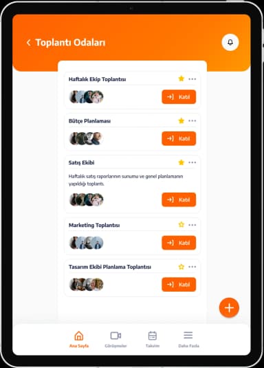 Tablet device showing meeting interface
