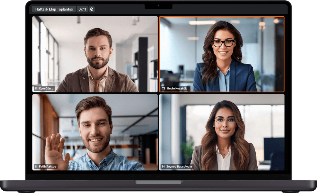 Laptop computer displaying video call application Laptop computer displaying video call application
