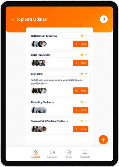 Tablet device showing meeting interface Tablet device showing meeting interface